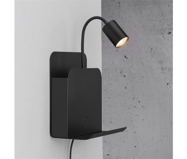 Aplique revistero con USB y repisa Roomi Metal  Nórdico Negro