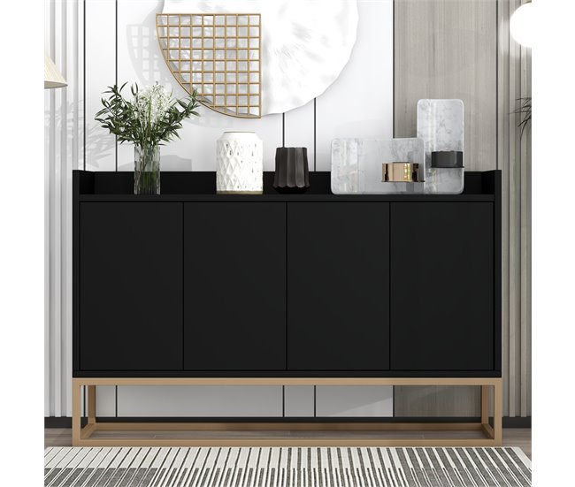 Aparador, 4 puertas, mueble comedor, comedor, sala, cocina 120 Negro