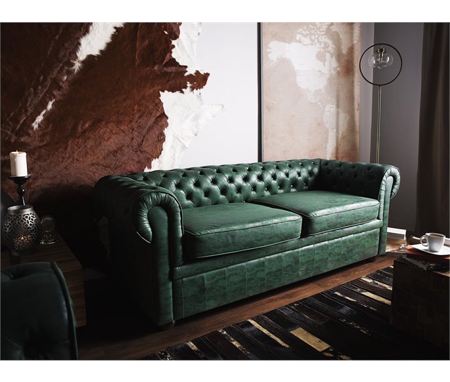 Beliani Sofá de 3 plazas Piel CHESTERFIELD Beige