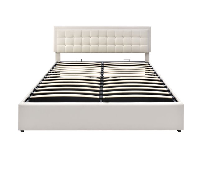 Cama de matrimonio de pu con almacenaje 145x203 Blanco