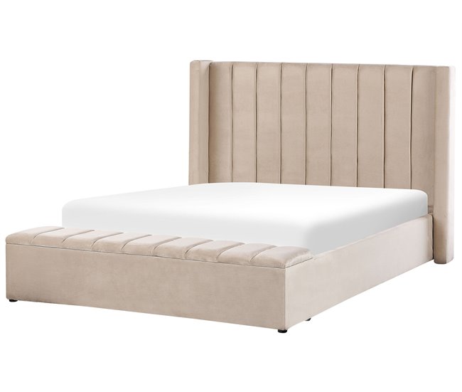 Beliani Cama con somier Terciopelo NOYERS 190x247 Beige