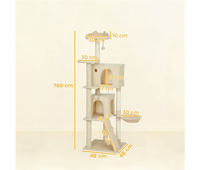 Árbol para Gatos Aglomerado de Madera, Felpa PawHut Crudo