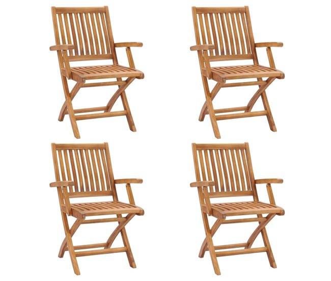 4 Sillas de jardín plegables de madera maciza de teca Marron