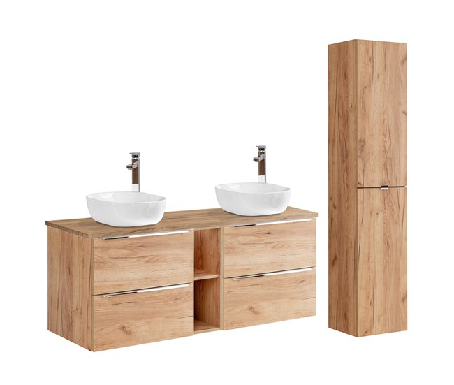 Conjunto mueble lavabo doble 2 nichos y columna April 140 Blanco