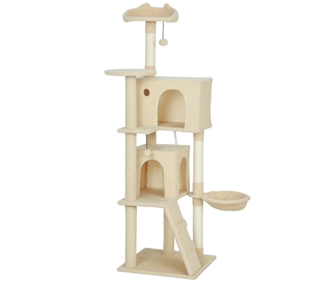 Árbol para Gatos Aglomerado de Madera, Felpa PawHut Crudo
