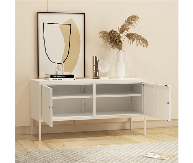 Mueble de salón Pyhtää con 2 puertas acero 118 Blanco