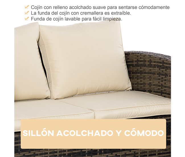 Conjunto de Muebles de Ratán Metal, Ratán PE, Poliéster Outsunny Crudo