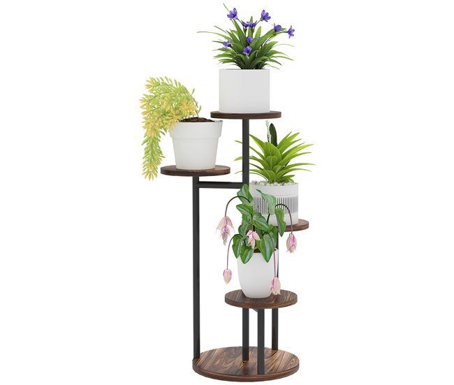 Estantería para Plantas Acero, Madera de Abeto Outsunny Marron