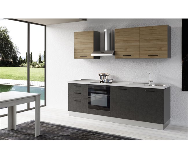 Cocina GILDA 2.0 derecha Madera/ Gris Oscuro