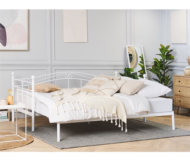 Beliani Cama con somier Metal TULLE 92x209 Blanco