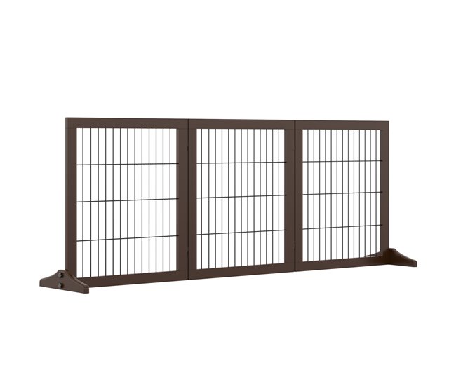 Barrera para Mascotas Madera de Pino PawHut Marron