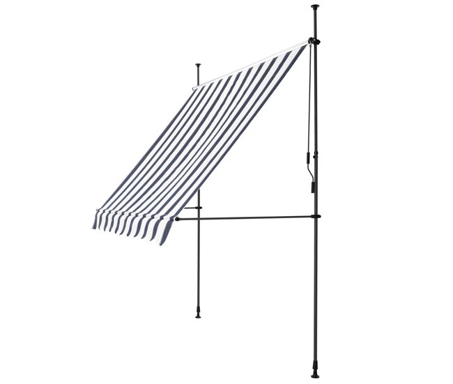 Toldo articulado barras telescópicas 300x120 Blanco/ Azul