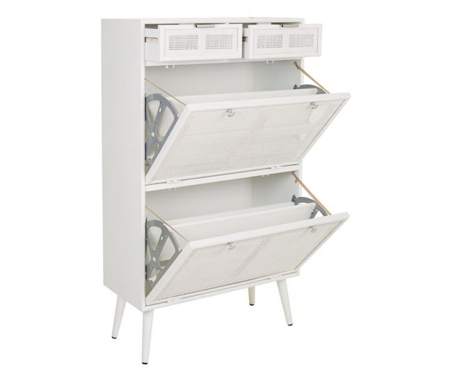 Mueble zapatero de madera y rejilla 70 Blanco