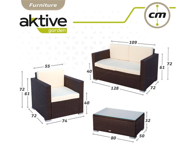Conjunto muebles terraza sillones, sofá y mesita ratán Aktive Negro