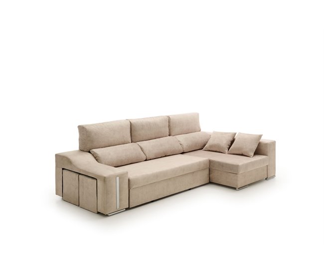 Sofa Chaise Longue Cama con Arcón y Puff Giuliana Beige