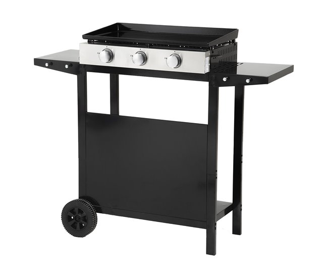 Plancha de gas MÉRIDA 3 quemadores + carrito Negro