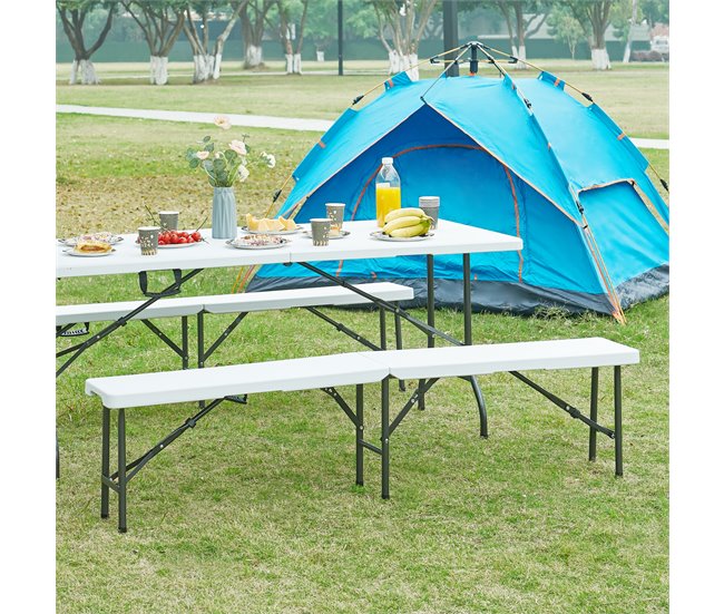 Banco plegable Ljusnarsberg para 4 personas metal/plástico Blanco