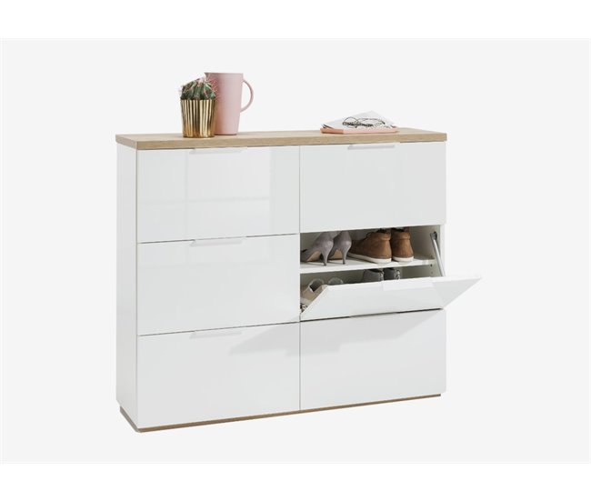 Zapatero con 6 trampones MUNDI Blanco/ Madera