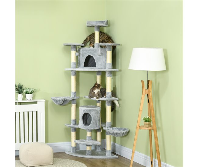 Árbol Rascador para Gatos Aglomerado de Madera, Sisal y Felpa Gris