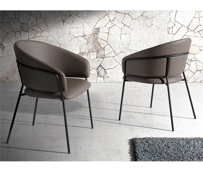 ANGEL CERDA Silla polipiel visón oscuro Nogal