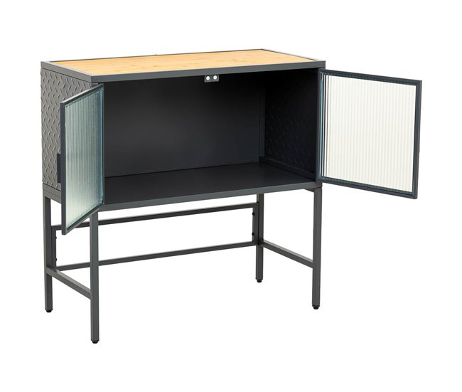 Aparador de vidrio, metal y madera 2 puertas Negro