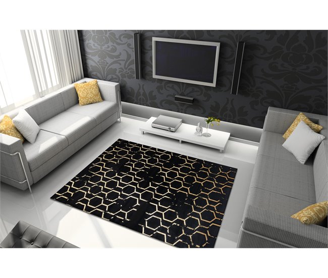 Alfombra GLOSS moderno 407C 86 elegante glamour art deco 180x270 Negro