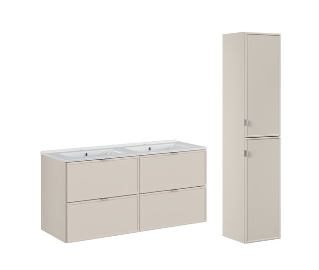 Conjunto de muebles con lavabo encastrado y columna Alba 120 Beige