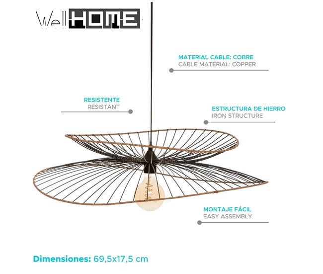 Well Home Lámpara de Suspensión 'Alara' Metal Negro