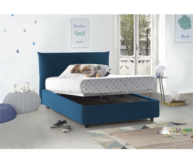Cama plaza y media en tela Azul Marino