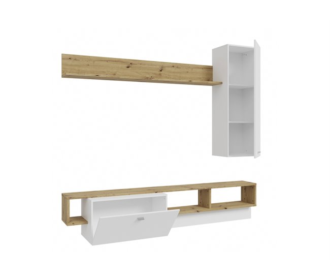 Compacto TV ARY 225cm blanco y roble Blanco/ Madera
