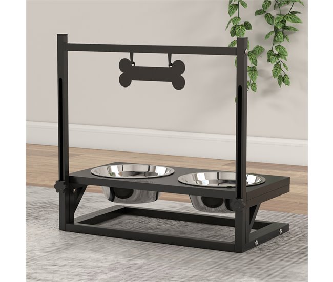 Comedero para Perros Acero, Metal PawHut Negro