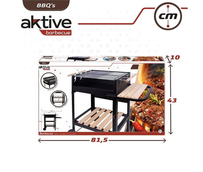 Barbacoa carbón portátil madera doble parrilla Aktive Negro