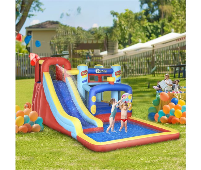 Castillo Hinchable Tela Oxford, Poliéster Outsunny Multicolor