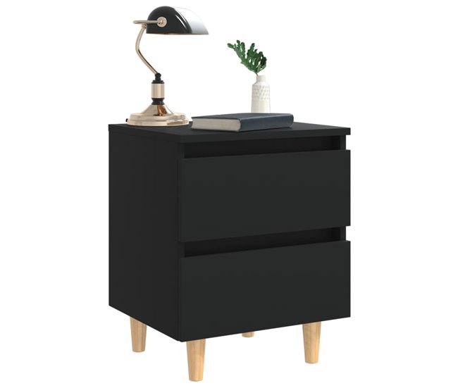 2 Mesitas de noche con patas madera 40 Blanco