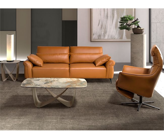 ANGEL CERDA Sillón relax giratorio piel marrón Marron