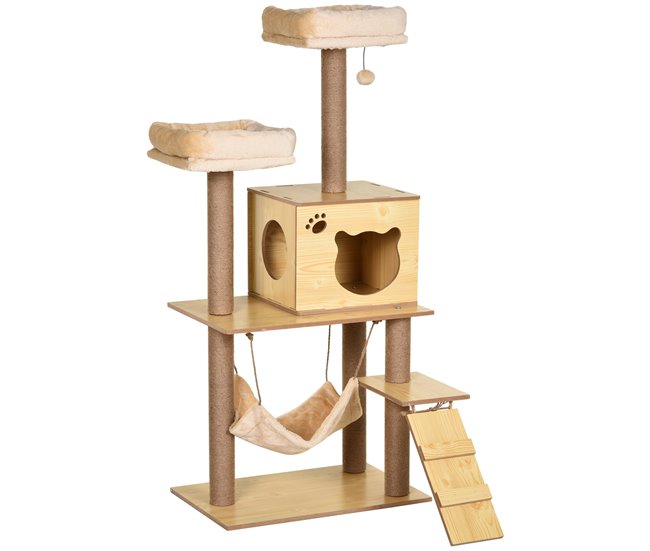 Árbol para Gatos Melamina de Madera, Yute, Poliéster PawHut Amarillo