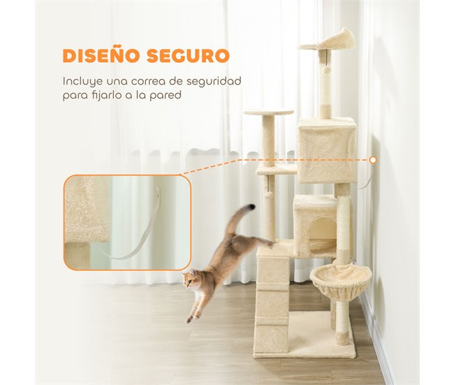 Árbol para Gatos Aglomerado de Madera, Felpa PawHut Crudo