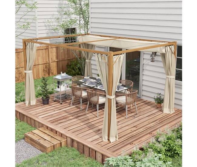 Pérgola de Jardín Aluminio, Poliéster Outsunny Marron
