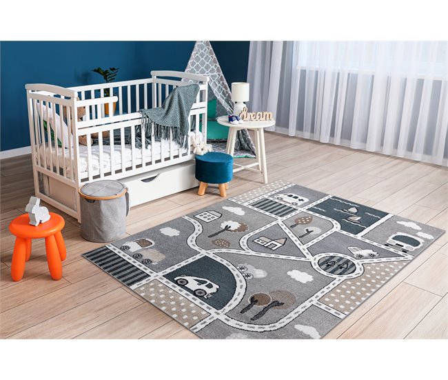 Alfombra FUN Strade para niños calle pueblo 280x370 Gris
