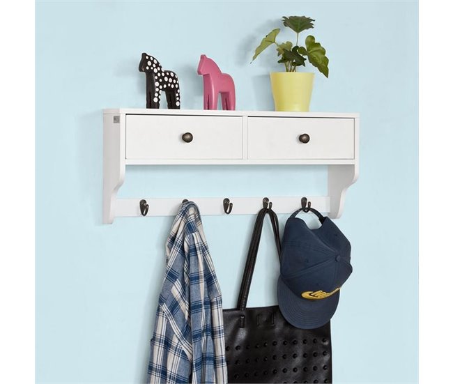 Estantería de Pared con 5 Ganchos y 2 Cajones FRG178-W SoBuy Blanco