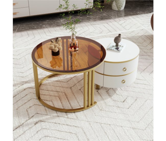 2 en 1, mesa de centro, mesa auxiliar, cajón 70x70 Blanco