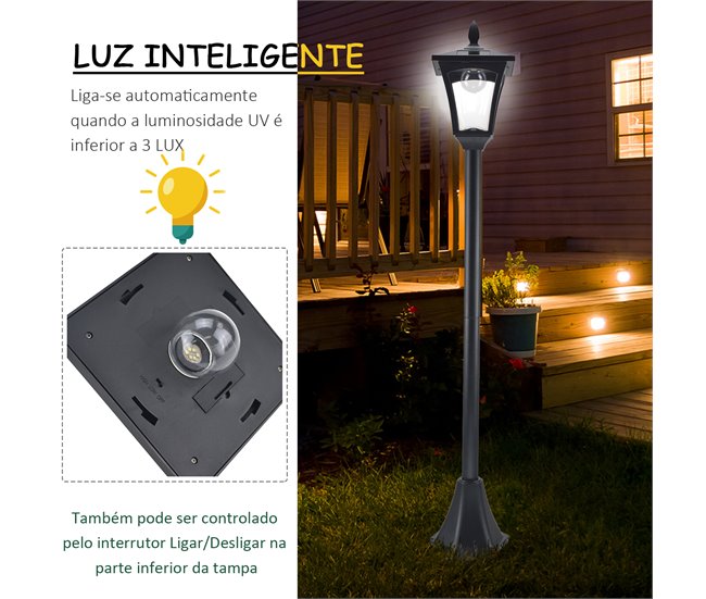 Farola Solar Plástico, Acero Inoxidable Outsunny Negro