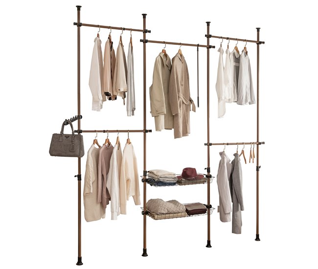 Perchero Extensible con 5 Barras y 2 cestas KLS04-BR SoBuy Marron