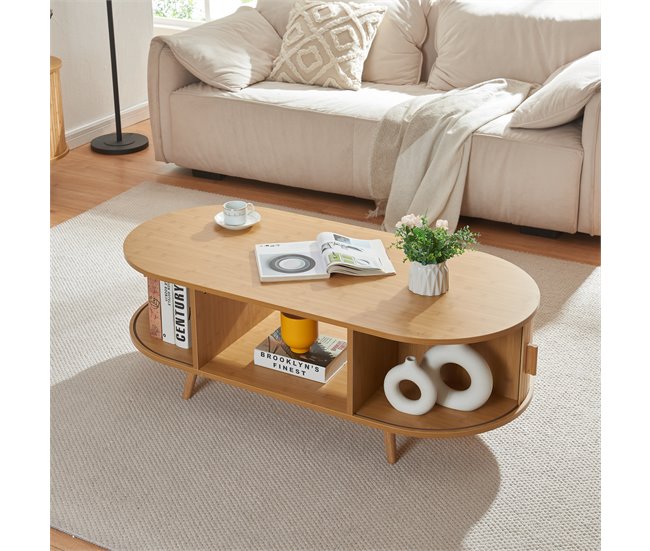 Mesa de centro Nordkapp con estantes MDF bambú [en.casa] Marron