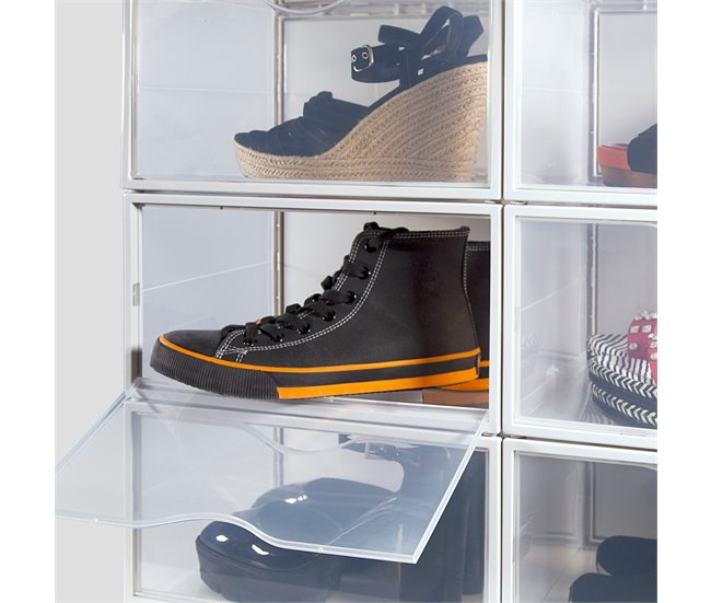 Pack 6 cajas zapatos plástico apilables y antivuelco Max Home Blanco