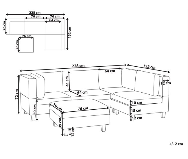 Beliani Sofá modular esquinero con reposapiés Poliéster UNSTAD Beige