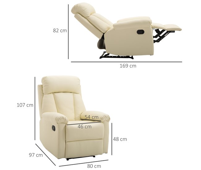 Sillón Reclinable Acero, MDF, PU y Espuma HOMCOM Blanco