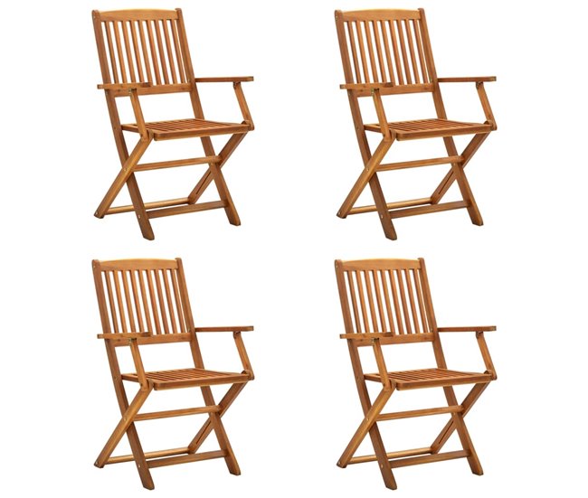 4 Sillas de jardín plegables de madera maciza de acacia Gris