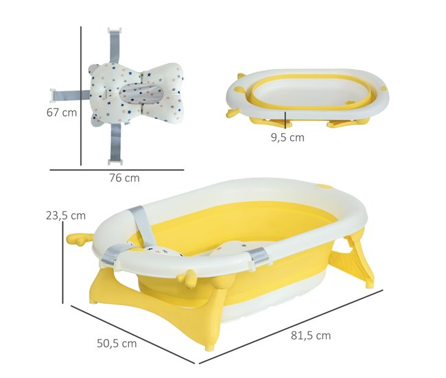 Bañera para Bebé Plegable PP, TPE HOMCOM Amarillo