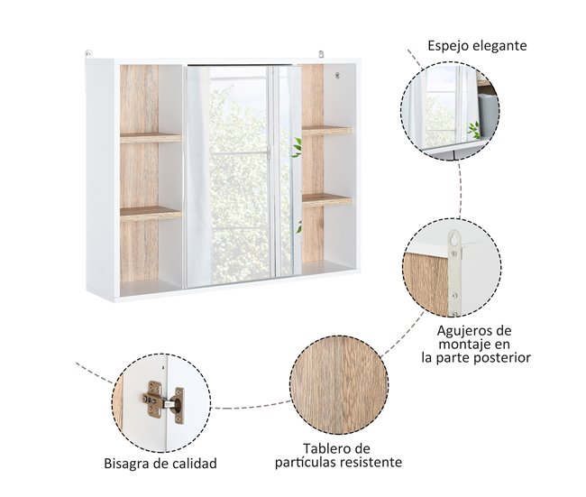 Armario Espejo MDF, Tablero de partículas HOMCOM, hogar - baño 60 Multicolor